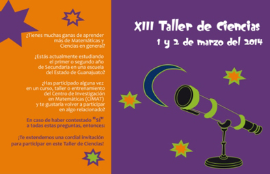 Invita Cimat al XIII Taller de Ciencias