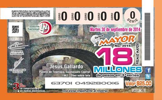 Jesús Gallardo en billete de la Lotería Nacional