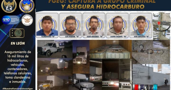Detienen a 5 y aseguran 16 mil litros de hidrocarburo