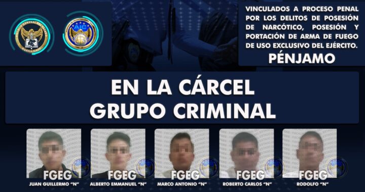Integrantes de célula criminal fueron detenidos con armas y droga, en Pénjamo