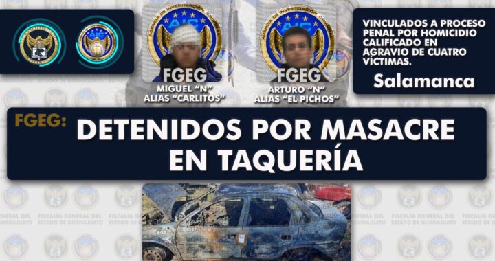 Capturan a dos presuntos responsables del homicidio en taquería salmantina