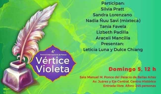 Escritoras de 14 países participarán en el 4o. Festival Internacional de Poesía Vértice Violeta