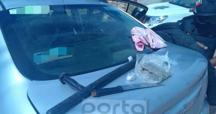 Detienen hombre con cuchillo y droga