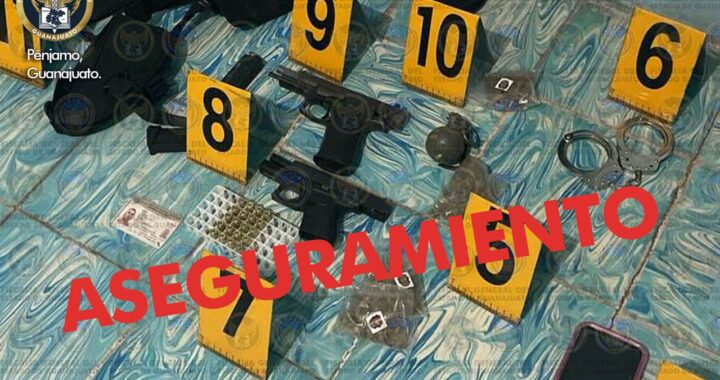 Detienen a pareja con armas de fuego, droga y una granada de fragmentación en Pénjamo
