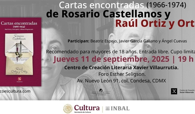 PRESENTARÁN LIBRO QUE REÚNE EL INTERCAMBIO EPISTOLAR ENTRE ROSARIO CASTELLANOS Y RAÚL ORTIZ Y ORTIZ
