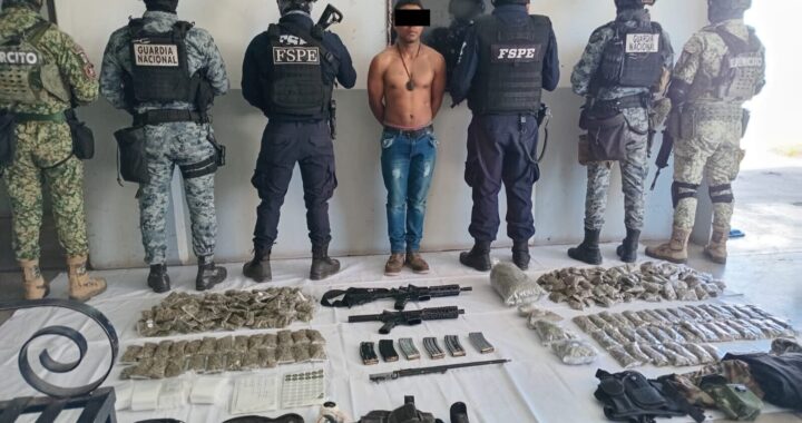 Detiene FSPE a una persona con armamento y casi 8 mil dosis de droga en Pénjamo