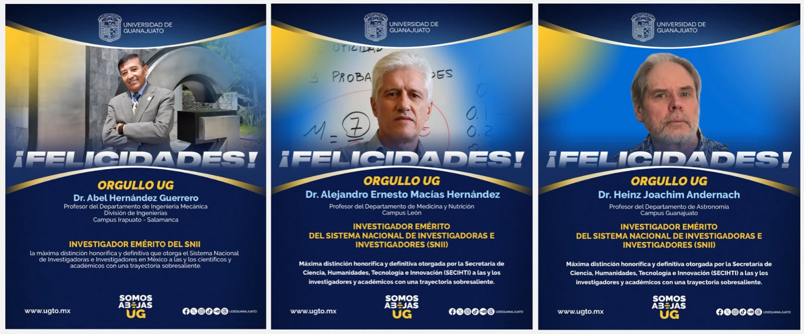 Tres académicos de la UG reciben la distinción de Investigador Nacional Emérito